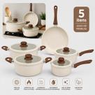 Conjunto Jogo De Panelas 5 Peças Indução Ceramica Panela Caçarola Frigideira Antiaderente Com Tampa Vidro Shokki