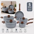 Conjunto Jogo De Panelas 5 Peças Indução Ceramica Panela Caçarola Frigideira Antiaderente Com Tampa Vidro Shokki
