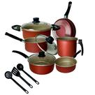 Conjunto Jogo de Panelas 9 Peças Teflon Cor Cereja e Creme