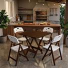 Conjunto Jogo Mesa Dobrável Elegance 70x70 8 Ripas Madeira 4 Cadeiras Imbuia Polipropileno - Branco