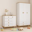 Conjunto Jujuba Roupeiro e Comoda em Mdf Nature e Branco