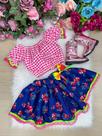 Conjunto Junino Banana Club Luxo Mirela Saia Florida Azul