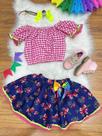 Conjunto Junino Rosa Xadrez Cropped Mini Saia Azul - Vestido Infantil