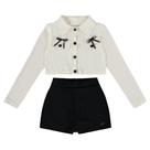 Conjunto Juvenil Blusa laços E Short Saia Off/Preto - Menina Anjo