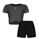 Conjunto Juvenil Hits Blusa Malha Canelado Listrada e Shorts