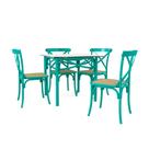 Conjunto Katrina Azul Turquesa 4 Cadeiras Tampo de Madeira Quadrado 90 Cm New Green