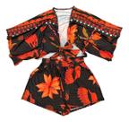 Conjunto Kimono Cropped + Short Com Bolso Estampado 9208 Conjunto Kimono Cropped + Short Com Bolso Estampado 9208