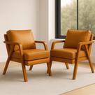 Conjunto Kit 2 Poltrona Mona Estofado material sintético Decorativa Moderno Pés De Madeira Maciça Sala Estar Quarto Recepção