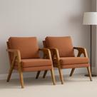 Conjunto Kit 2 Poltronas Mona Estofado Em Linho Decorativa Moderno Pés De Madeira Maciça Sala Estar Quarto Recepção