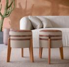 Conjunto kit 2 Puff Banqueta Linho e Couro Pix Bege Conjunto kit 2 Puff Banqueta Linho e Couro Pix Bege