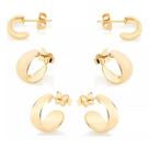 Conjunto kit 3 brincos banhado ouro 3x 24k 18k e 22k femininos argola rommanel primeiro segundo e terceiro furo 526726 524526 525886