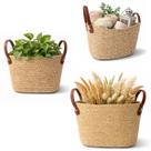 Conjunto Kit 3 Cesto M G Com Alça Fibra Natural Branco Casa