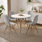 Conjunto Kit 4 Cadeiras Eiffel Cinza Base Madeira Faia Design Moderno Eames Estilo