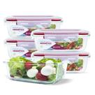 Conjunto Kit 5 Potes Vidro Hermético Retangular Tampa Marmita Mantimentos 640ml