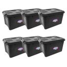 Conjunto Kit 6 Caixas Organizadoras Uninjet de 56L em Preto com Tampa e Trava