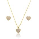Conjunto Kit Brinco Colar Coração Delicado Banho de Ouro 18k