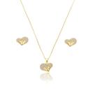Conjunto Kit Colar e Brinco Feminino Banho Ouro 18k Coração Conjunto Kit Colar e Brinco Feminino Banho Ouro 18k Coração