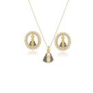 Conjunto Kit Colar e Brinco Nossa Senhora Aparecida Banhado Ouro 18k