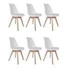 Conjunto Kit com 6 Cadeiras Eames Saarinen Wood Branca Estofada Ecológico Base Madeira Maciça Conjunto Kit com 6 Cadeiras Eames Saarinen Wood Branca Estofada Ecológico Base Madeira Maciça