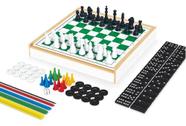 Conjunto Kit De Jogos 6 Em 1 - Xadrez, Ludo, Damas, Trilha, Pega Varetas E Dominó) Com Estojo Mdf Deluxe Junges