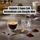 Conjunto Kit Jogo 2 Copos Para Café de Vidro Borossilicato com Parede Dupla Camada 90ml Love Coração Copo Xicara Xícara Transparente Expresso