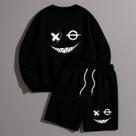 Conjunto Kit Masculino Moletom Careca Sem Capuz e Short Tectel Sorriso Malvado X O Estiloso Moderno StreetWear