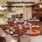 Conjunto kit Panelas Antiaderente com Tampa de Vidro 13 peças - Vermelha Jogo Premium Com tecnologia teflo