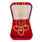 Conjunto Kit Presente Brinco e Colar Corações Semijoia Folheada a Ouro 18k