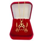 Conjunto Kit Presente Brinco Patinha Dog e Cat Folheada a Ouro 18k