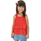 Conjunto Kukiê Bata Em Laise E Shorts Jeans Vermelho Verão