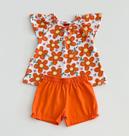 Conjunto Kyly Infantil Menina Blusa Flores E Shorts Moletom 2 Cores Verão Moda Kids