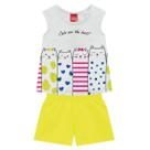 Conjunto Kyly Infantil Menina Blusa + Short Mangas Curtas Estampa De Gatinhos Estação Quente