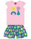 Conjunto Kyly Infantil Menina Blusa Short Mangas Curtas Estampa De Sol Flor Estação Quente Conjunto Kyly Infantil Menina Blusa Short Mangas Curtas Estampa De Sol Flor Estação Quente