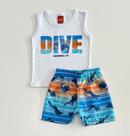 Conjunto Kyly Infantil Menino Regata e Bermuda Tactel Mergulhador 2 Cores Verão Moda Kids