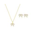 Conjunto lacinho cravejado banhado a ouro
