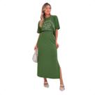 Conjunto Lançamento T shirt e Saia Midi Elegância Alta Moda