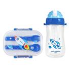 Conjunto Lanche Escolar Infantil Pote Marmita + Garrafa P/ Água Suco Líquidos Comida C/ Compartimentos Passeio Viagem