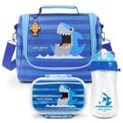Conjunto Lancheira Térmica Com Garrafa 460ml E Pote P- Lanche De 2 Andares 400ml Azul