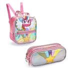 Conjunto Lancheira Térmica + Estojo Escolar Material Aulas Passeio Viagem Criança Infantil Menina Resistente Personagem Colorido Compartimentos