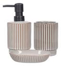 Conjunto Lavabo 3 Peças Dispenser Líquido Sabonete Decoração Cinza