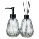 Conjunto Lavabo Difusor Dispenser Líquido Vidro Aromatizador de Ambiente Higiene Acessórios Preto Translúcido Conjunto Lavabo Difusor Dispenser Líquido Vidro Aromatizador de Ambiente Higiene Acessórios Preto Translúcido
