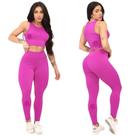 Conjunto Legging e Cropped Regata Poliéster Fitness Feminino