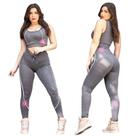 Conjunto Legging Viés Repuxado de Poliéster Fitness Feminino
