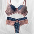 Conjunto Lingerie Calcinha e Sutiã com Bojo e Renda Jeans Conjunto Lingerie Calcinha e Sutiã com Bojo e Renda Jeans