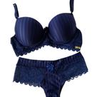 Conjunto Lingerie Calcinha e Sutiã com Bojo e Renda Sense Azul Conjunto Lingerie Calcinha e Sutiã com Bojo e Renda Sense Azul