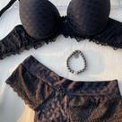 Conjunto Lingerie Calcinha e Sutiã com Bojo Heart Black White Conjunto Lingerie Calcinha e Sutiã com Bojo Heart Black White