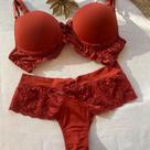 Conjunto Lingerie Calcinha e Sutiã Renda Terra Bojo Liso