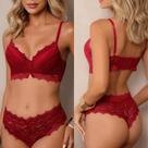 Conjunto Lingerie com Sutiã Confortável e Renda Sobreposta Vermelho