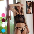 Conjunto Lingerie Corselete com Tule Bordado em Vários Cores para Mulheres