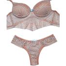 Conjunto Lingerie Cropped Luxo Sensual Renda Rosa/Branco